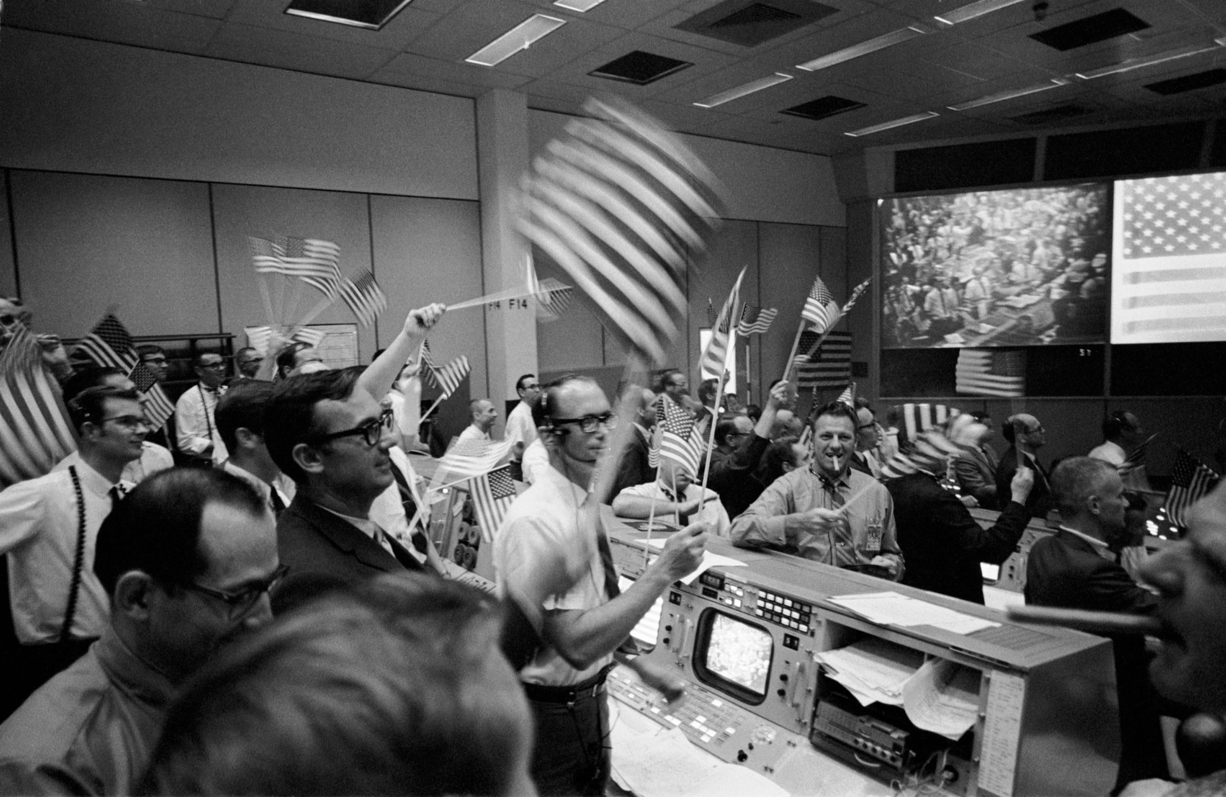 Apollo 11 Mission Control celebrating